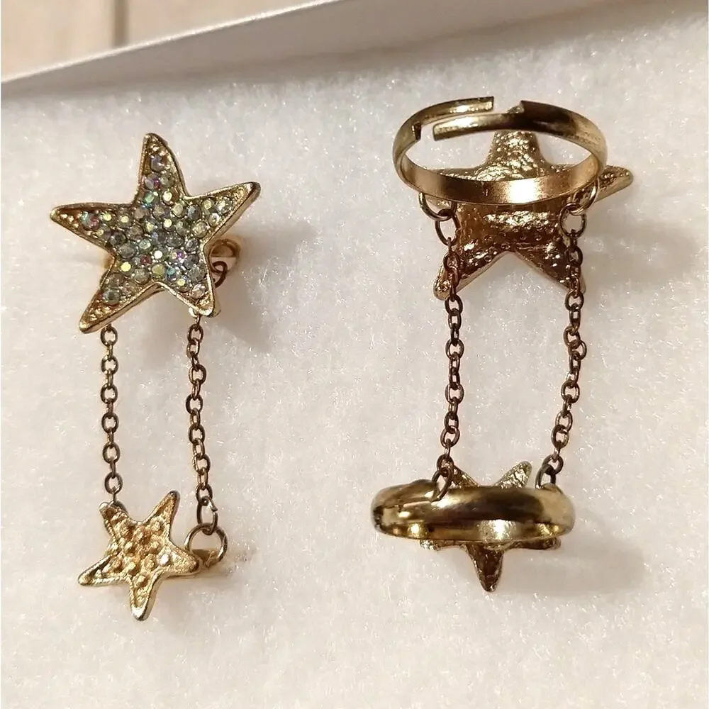 🔥SALE🔥 Stasia Star: Bling Rhinestone Double Star Rings adjustable OSFA costume - Picture 4 of 8